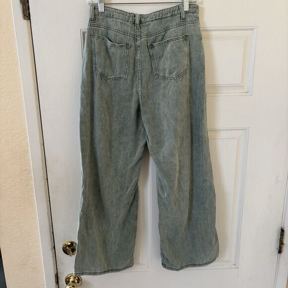 Sage The Label Women Jeans Wide Leg M Green Bohemian Modern College Preppy Comfy - Picture 7 of 9